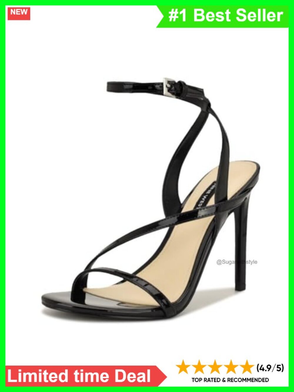 Faux Patent Leather Stiletto Heel Sandals Square Toe Ankle Strap